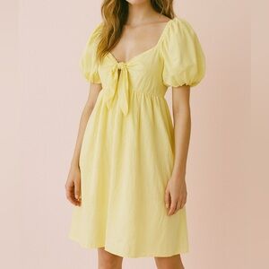 100% Cotton Butter Yellow Puff Cottagecore Dress